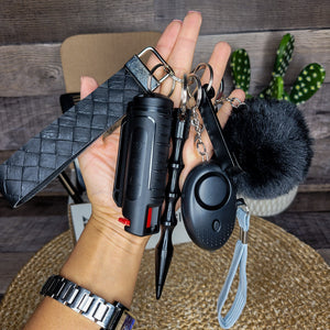 Black Self Defense Keychain Combo Set (Faux Leather Wristlet) – Niccolagio